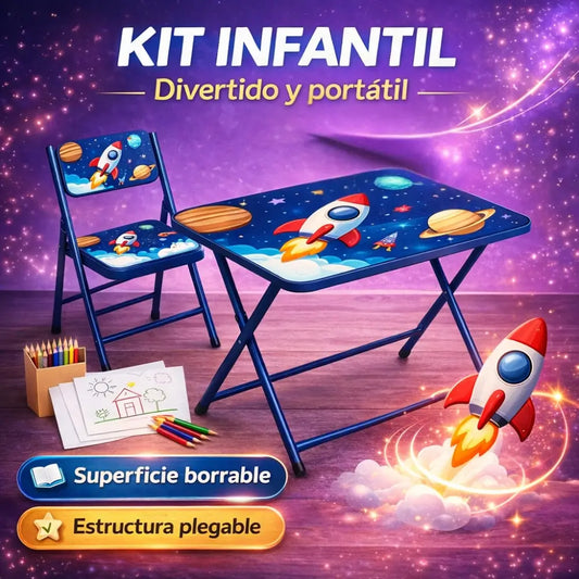 KIT PLEGABLE INFANTIL MESA + SILLA + COLORES + PACK IMPRIMIBLE